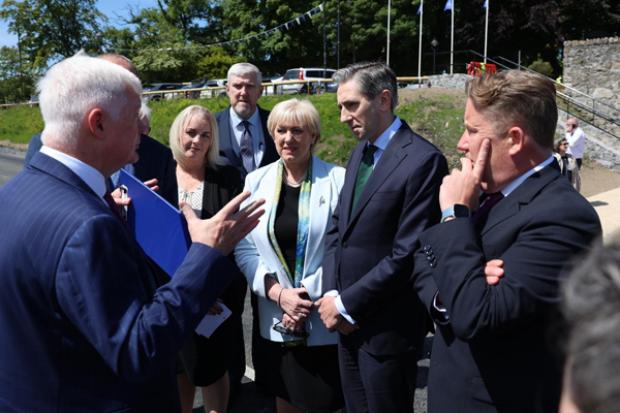 John McDonagh; CEO Waterways Ireland; Junior Minister Pam Cameron; DfI Minister John O’Dowd;  Minister for Rural and Community Development, Heather Humphreys; Taoiseach Simon Harris and Minister for Housing, Local Government & Heritage, Darragh O’Brien